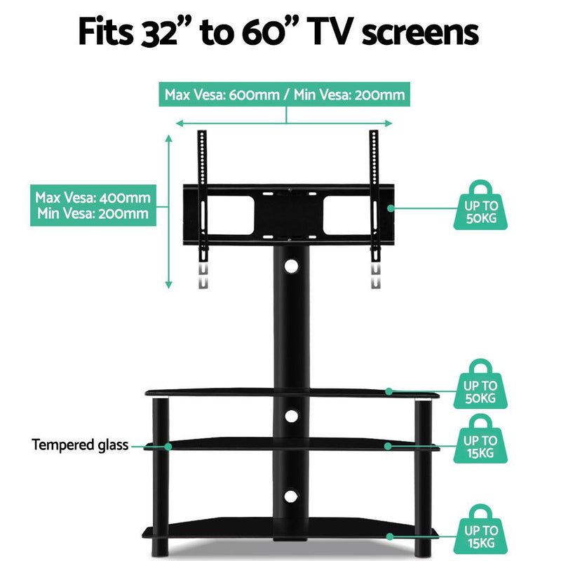 3 Tier Floor TV Stand with Bracket Shelf Mount - Rivercity House & Home Co. (ABN 18 642 972 209) - Affordable Modern Furniture Australia
