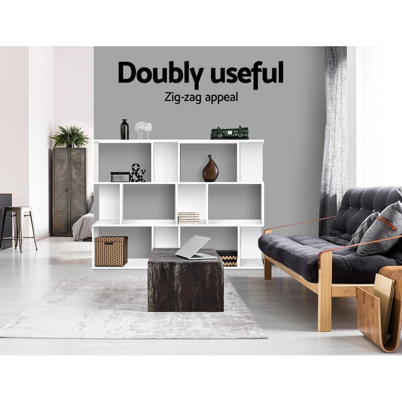 3 Tier Zig Zag Bookshelf - White - Rivercity House & Home Co. (ABN 18 642 972 209) - Affordable Modern Furniture Australia