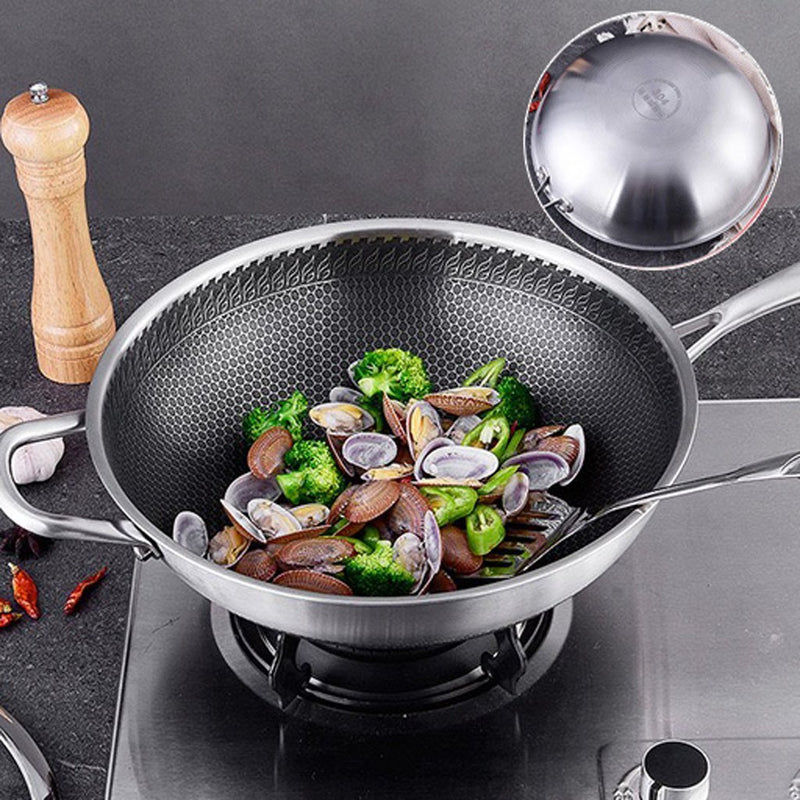 304 Stainless Steel 32cm Non-Stick Stir Fry Cooking Kitchen Wok Pan with Lid Honeycomb Single Sided - Home & Garden > Kitchenware - Rivercity House & Home Co. (ABN 18 642 972 209) - Affordable Modern Furniture Australia