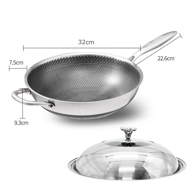 304 Stainless Steel 32cm Non-Stick Stir Fry Cooking Kitchen Wok Pan without Lid Honeycomb Double Sided - Home & Garden > Kitchenware - Rivercity House & Home Co. (ABN 18 642 972 209) - Affordable Modern Furniture Australia
