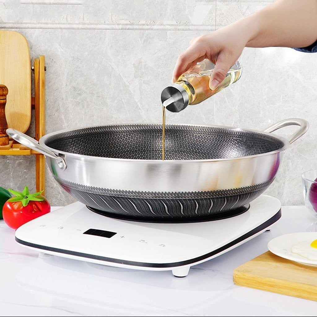 304 Stainless Steel 34cm Non-Stick Stir Fry Cooking Double Ear Kitchen Wok Pan with Lid Honeycomb Double Sided - Home & Garden > Kitchenware - Rivercity House & Home Co. (ABN 18 642 972 209) - Affordable Modern Furniture Australia