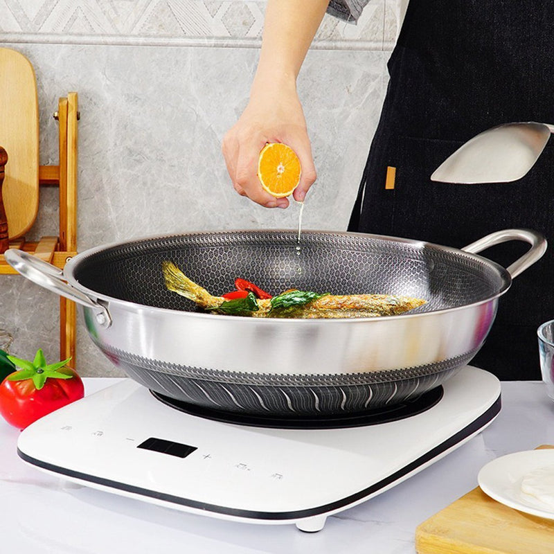 304 Stainless Steel 38cm Non-Stick Stir Fry Cooking Kitchen Double Ear Wok Pan without Lid Honeycomb Double Sided - Home & Garden > Kitchenware - Rivercity House & Home Co. (ABN 18 642 972 209) - Affordable Modern Furniture Australia