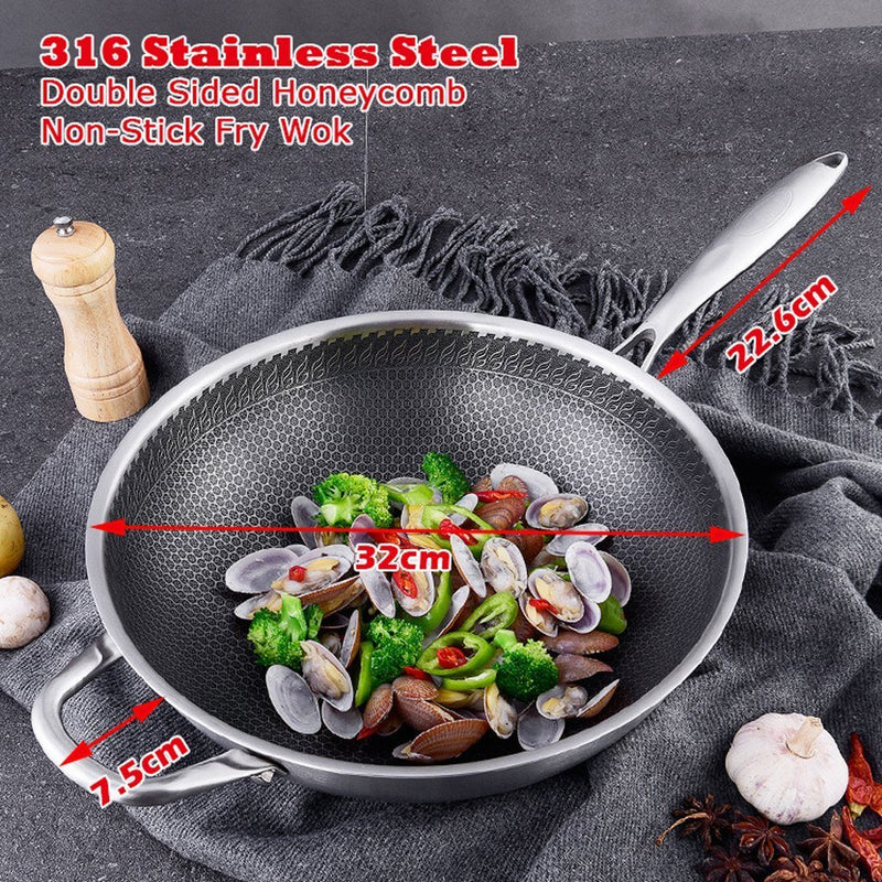 316 Stainless Steel 34cm Non-Stick Stir Fry Cooking Kitchen Wok Pan without Lid Honeycomb Double Sided - Home & Garden > Kitchenware - Rivercity House & Home Co. (ABN 18 642 972 209) - Affordable Modern Furniture Australia