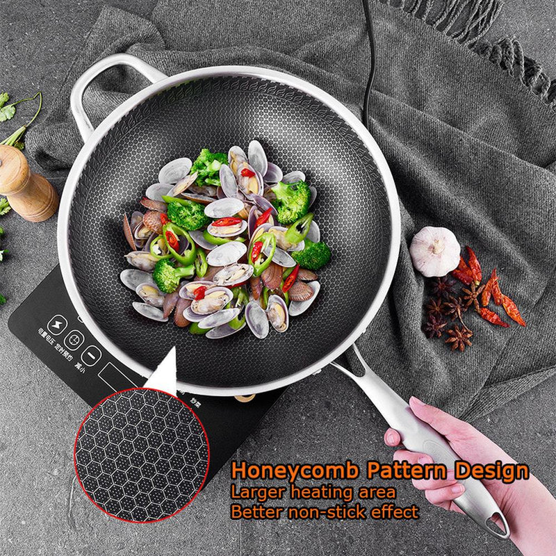 32cm 304 Stainless Steel Non-Stick Stir Fry Cooking Kitchen Honeycomb Wok Pan with Lid - Home & Garden > Kitchenware - Rivercity House & Home Co. (ABN 18 642 972 209) - Affordable Modern Furniture Australia