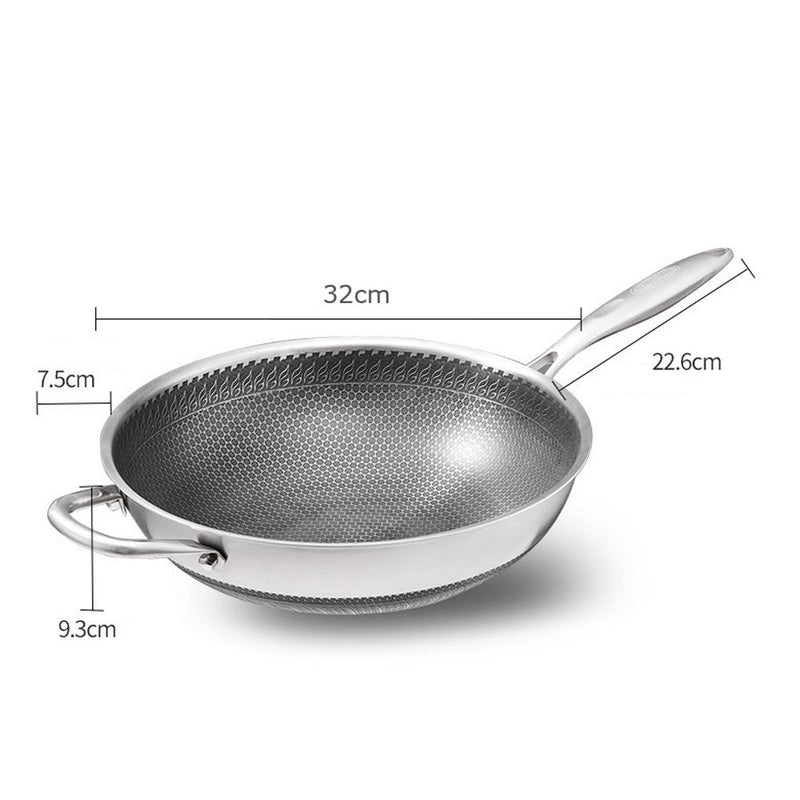 32cm 304 Stainless Steel Non-Stick Stir Fry Cooking Kitchen Honeycomb Wok Pan with Lid - Home & Garden > Kitchenware - Rivercity House & Home Co. (ABN 18 642 972 209) - Affordable Modern Furniture Australia