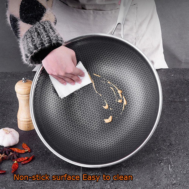 34cm 304 Stainless Steel Non-Stick Stir Fry Cooking Kitchen Honeycomb Wok Pan with Lid - Home & Garden > Kitchenware - Rivercity House & Home Co. (ABN 18 642 972 209) - Affordable Modern Furniture Australia