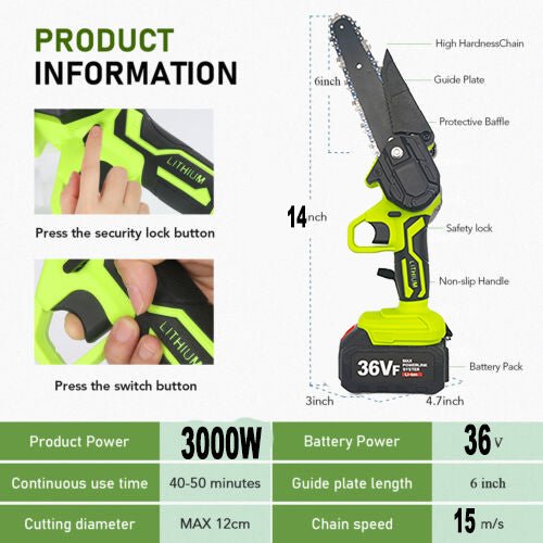 36V 3000W Mini Cordless Chainsaw 2X Battery-Powered Wood Cutter Rechargeable - Home & Garden > Garden Tools - Rivercity House & Home Co. (ABN 18 642 972 209) - Affordable Modern Furniture Australia