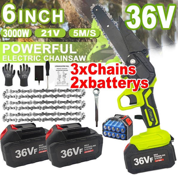 36V 3000W Mini Cordless Chainsaw 2X Battery-Powered Wood Cutter Rechargeable - Home & Garden > Garden Tools - Rivercity House & Home Co. (ABN 18 642 972 209) - Affordable Modern Furniture Australia