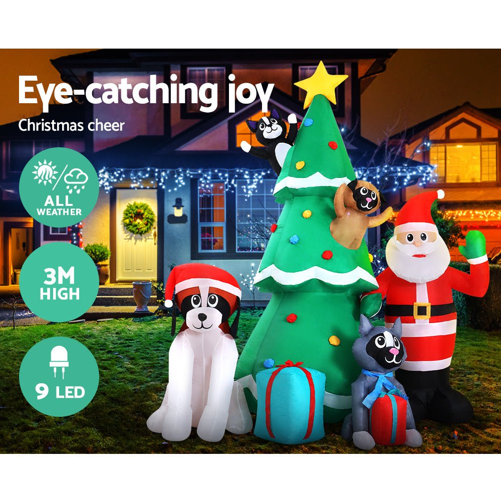 3M Inflatable Christmas Tree Santa Lights Outdoor Decorations - Rivercity House & Home Co. (ABN 18 642 972 209) - Affordable Modern Furniture Australia