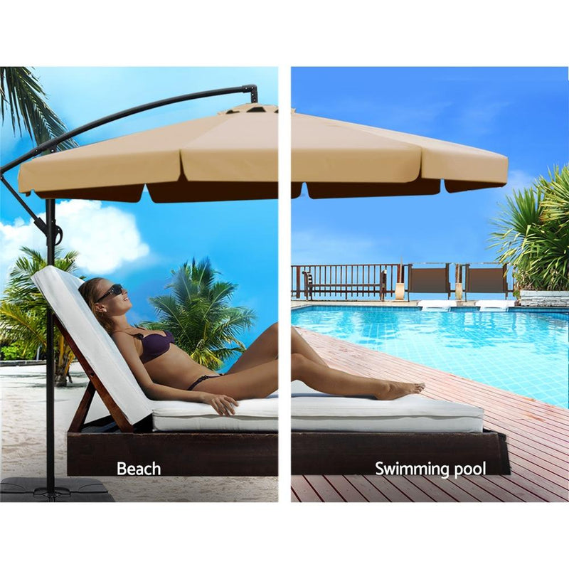 3M Umbrella with 50x50cm Base (Beige) - Rivercity House & Home Co. (ABN 18 642 972 209) - Affordable Modern Furniture Australia