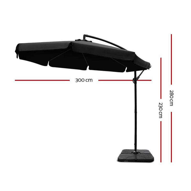 3M Umbrella with 50x50cm Base (Black) - Rivercity House & Home Co. (ABN 18 642 972 209) - Affordable Modern Furniture Australia