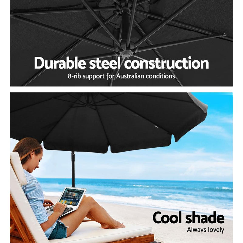 3M Umbrella with 50x50cm Base (Black) - Rivercity House & Home Co. (ABN 18 642 972 209) - Affordable Modern Furniture Australia