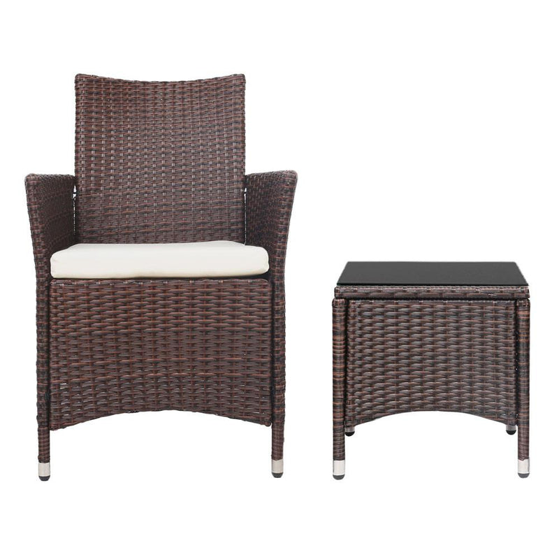 3pc Bistro Wicker Outdoor Furniture Set Brown - Rivercity House & Home Co. (ABN 18 642 972 209) - Affordable Modern Furniture Australia