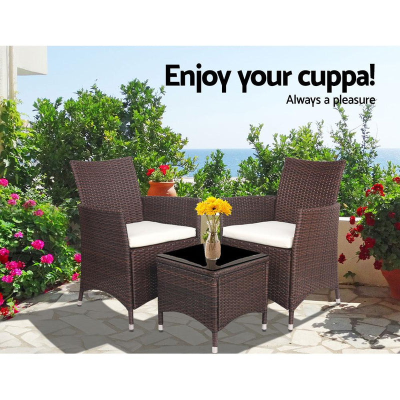 3pc Bistro Wicker Outdoor Furniture Set Brown - Rivercity House & Home Co. (ABN 18 642 972 209) - Affordable Modern Furniture Australia