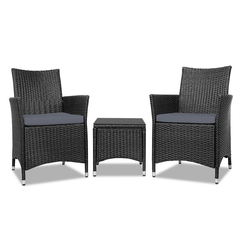 3pc Black Bistro Wicker Outdoor Furniture Set - Rivercity House & Home Co. (ABN 18 642 972 209) - Affordable Modern Furniture Australia
