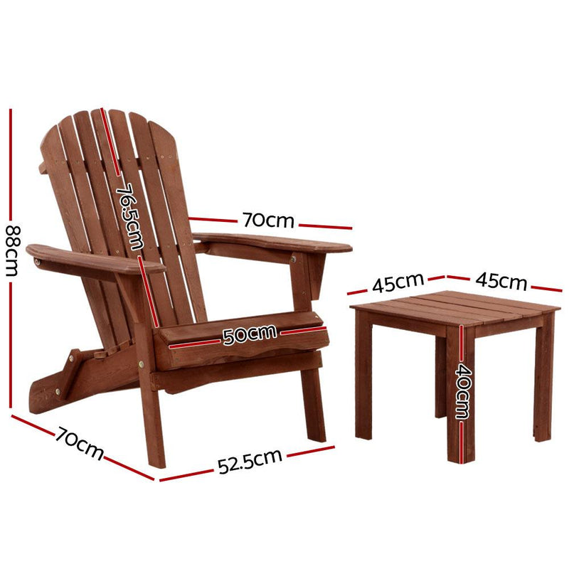 3PC Outdoor Setting Beach Chairs Table Wooden Adirondack Lounge Garden - Rivercity House & Home Co. (ABN 18 642 972 209) - Affordable Modern Furniture Australia