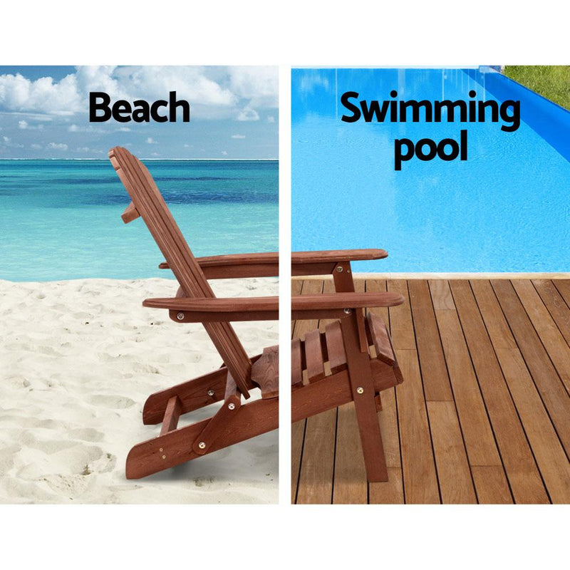 3PC Outdoor Setting Beach Chairs Table Wooden Adirondack Lounge Garden - Rivercity House & Home Co. (ABN 18 642 972 209) - Affordable Modern Furniture Australia