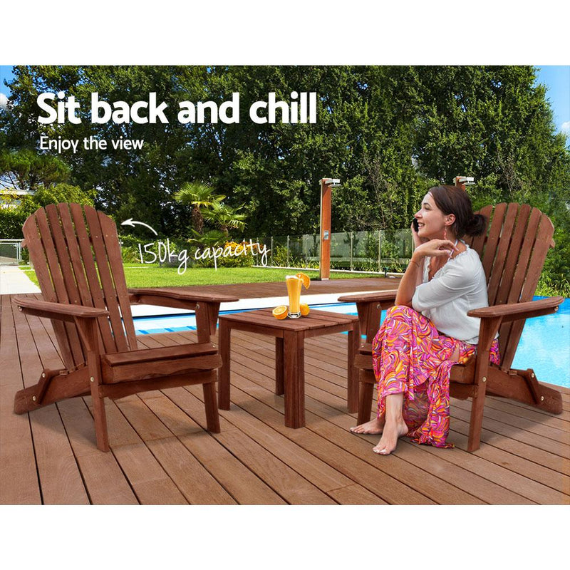 3PC Outdoor Setting Beach Chairs Table Wooden Adirondack Lounge Garden - Furniture > Outdoor - Rivercity House And Home Co.