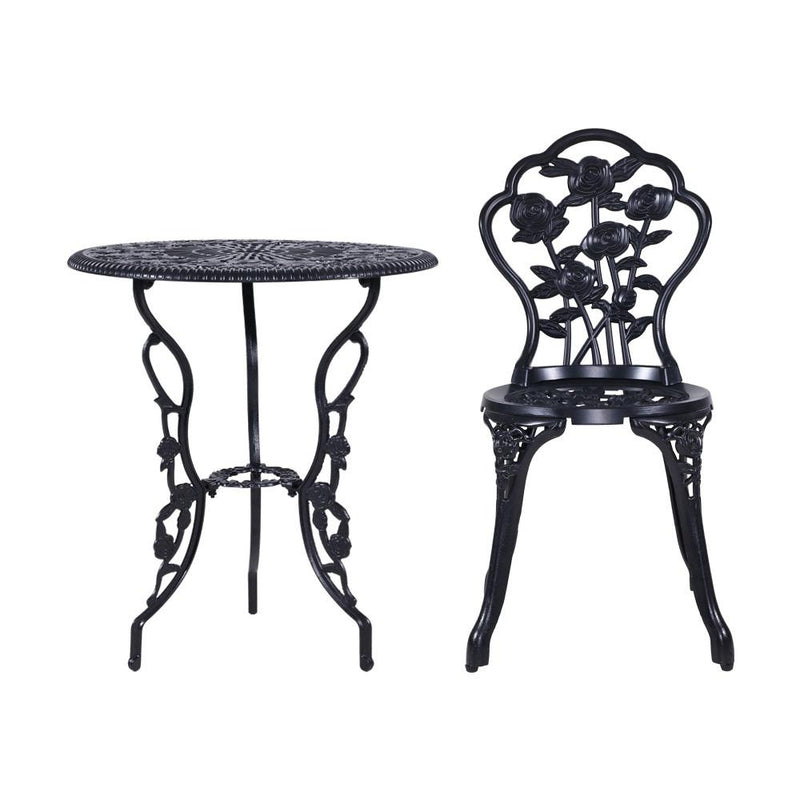 3PC Outdoor Setting Cast Aluminium Bistro Table Chair Patio Black - Rivercity House & Home Co. (ABN 18 642 972 209) - Affordable Modern Furniture Australia