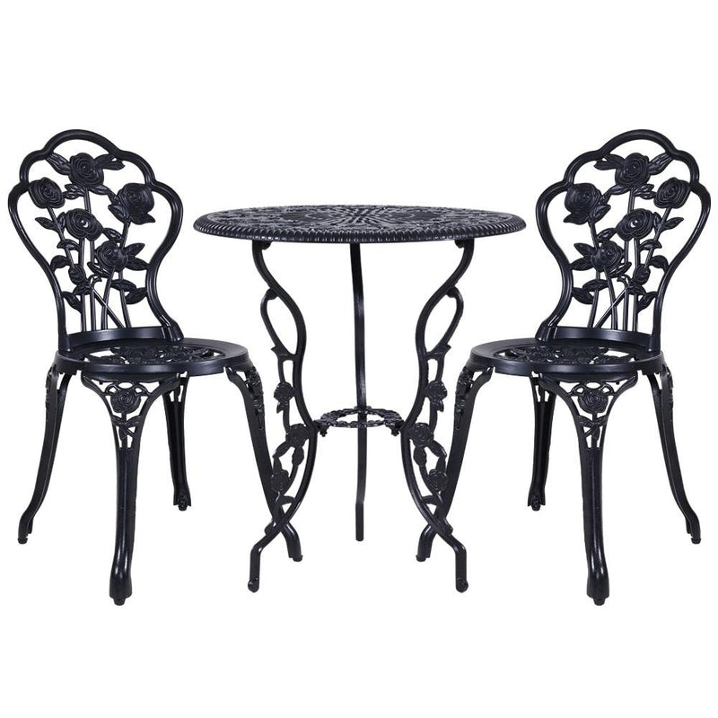 3PC Outdoor Setting Cast Aluminium Bistro Table Chair Patio Black - Rivercity House & Home Co. (ABN 18 642 972 209) - Affordable Modern Furniture Australia
