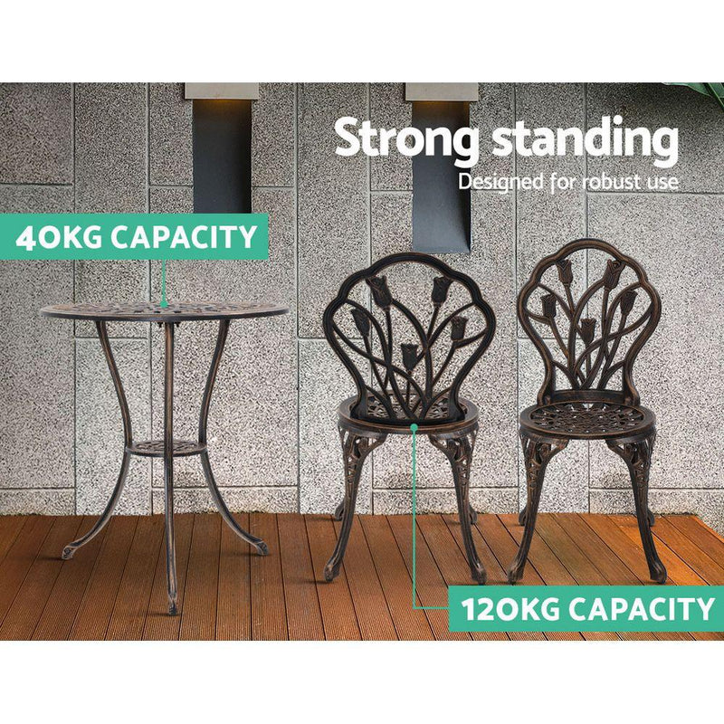 3PC Outdoor Setting Cast Aluminium Bistro Table Chair Patio Bronze - Furniture > Outdoor - Rivercity House And Home Co.