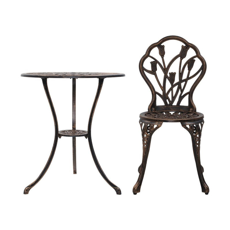 3PC Outdoor Setting Cast Aluminium Bistro Table Chair Patio Bronze - Furniture > Outdoor - Rivercity House And Home Co.