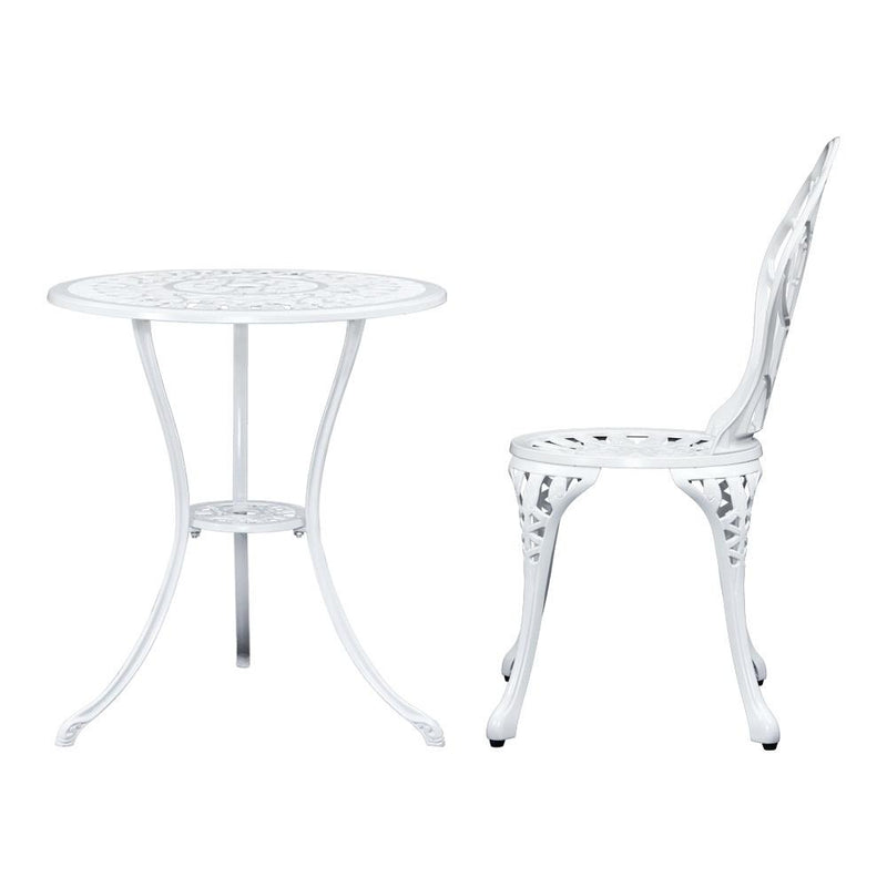 3PC Outdoor Setting Cast Aluminium Bistro Table Chair Patio White - Furniture > Outdoor - Rivercity House And Home Co.