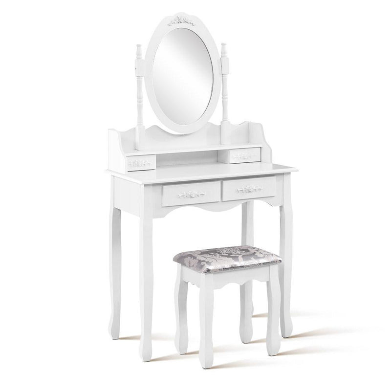 4 Drawer Dressing Table with Mirror and Top Shelf (White) - Rivercity House & Home Co. (ABN 18 642 972 209) - Affordable Modern Furniture Australia