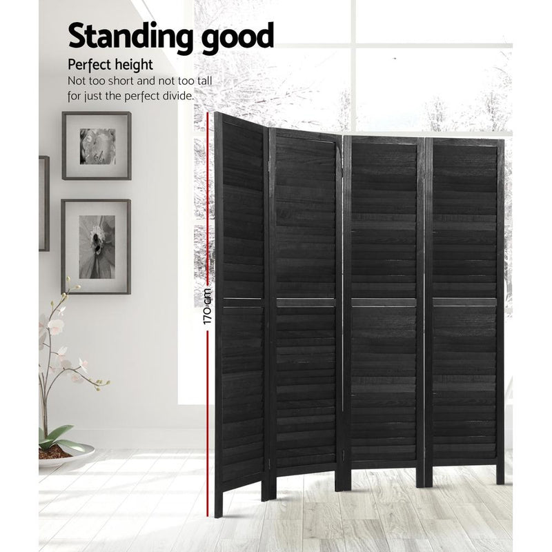4 Panel Room Divider Screen Privacy Wood Dividers Timber Stand Black - Furniture > Living Room - Rivercity House & Home Co. (ABN 18 642 972 209) - Affordable Modern Furniture Australia