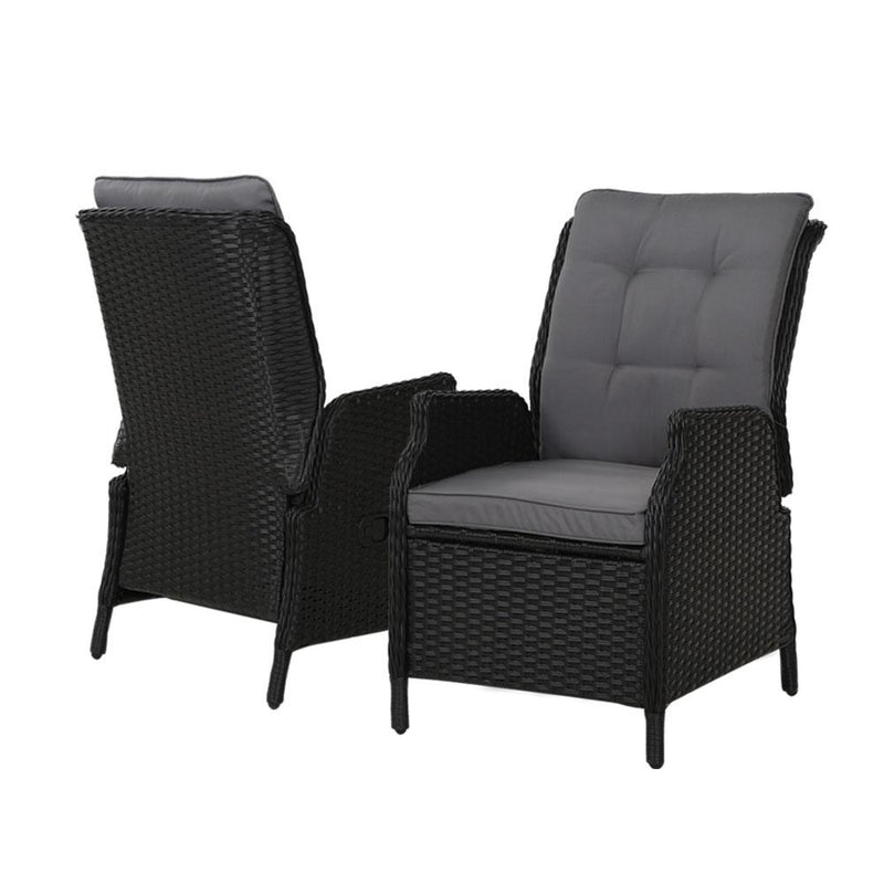 4 Piece Elizabeth Wicker Recliner Chairs with Ottomans (Black) - Furniture - Rivercity House And Home Co.