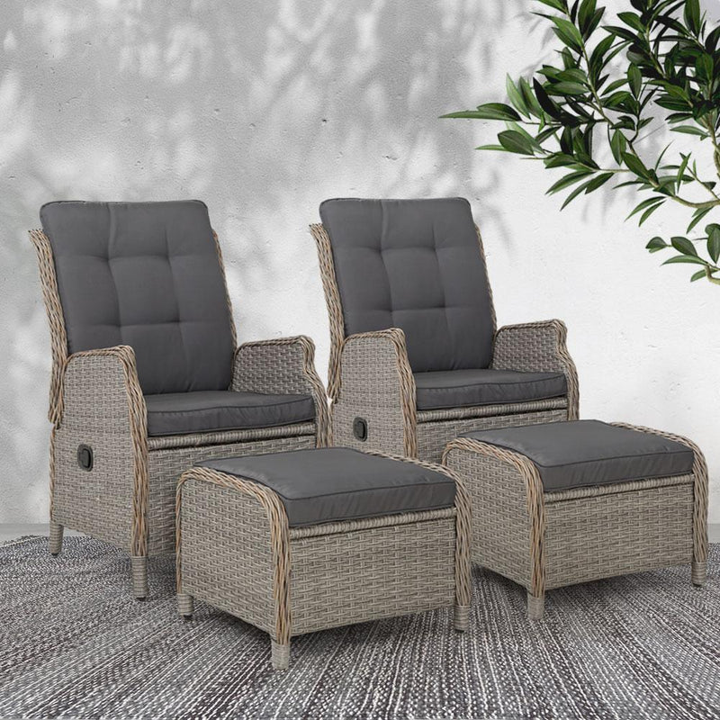 4 Piece Elizabeth Wicker Recliner Chairs with Ottomans (Grey) - Rivercity House & Home Co. (ABN 18 642 972 209) - Affordable Modern Furniture Australia