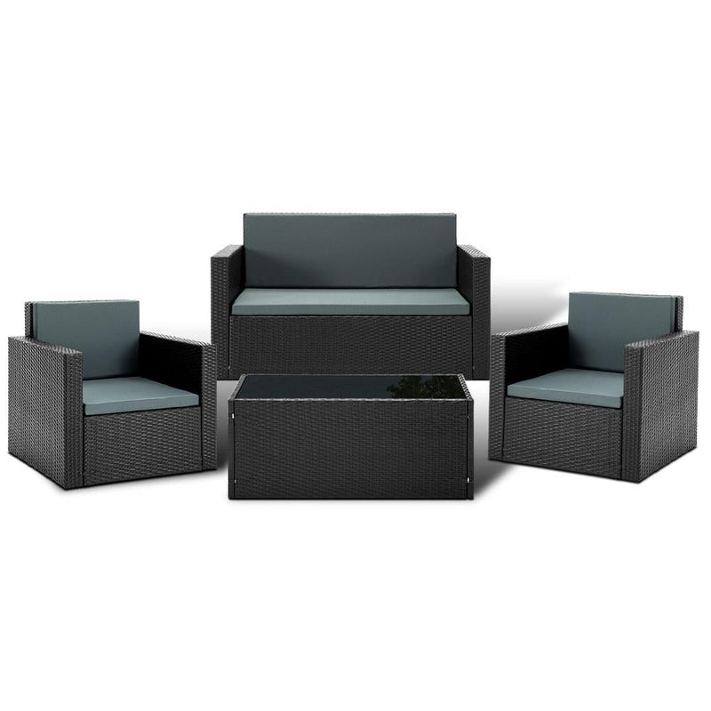 4 Piece Outdoor Wicker Furniture Set (Black) - Brand - Rivercity House & Home Co. (ABN 18 642 972 209) - Affordable Modern Furniture Australia