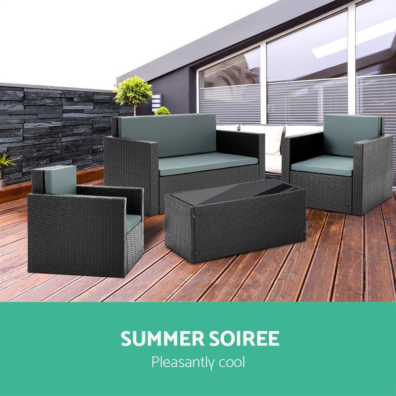 4 Piece Outdoor Wicker Furniture Set (Black) - Brand - Rivercity House & Home Co. (ABN 18 642 972 209) - Affordable Modern Furniture Australia