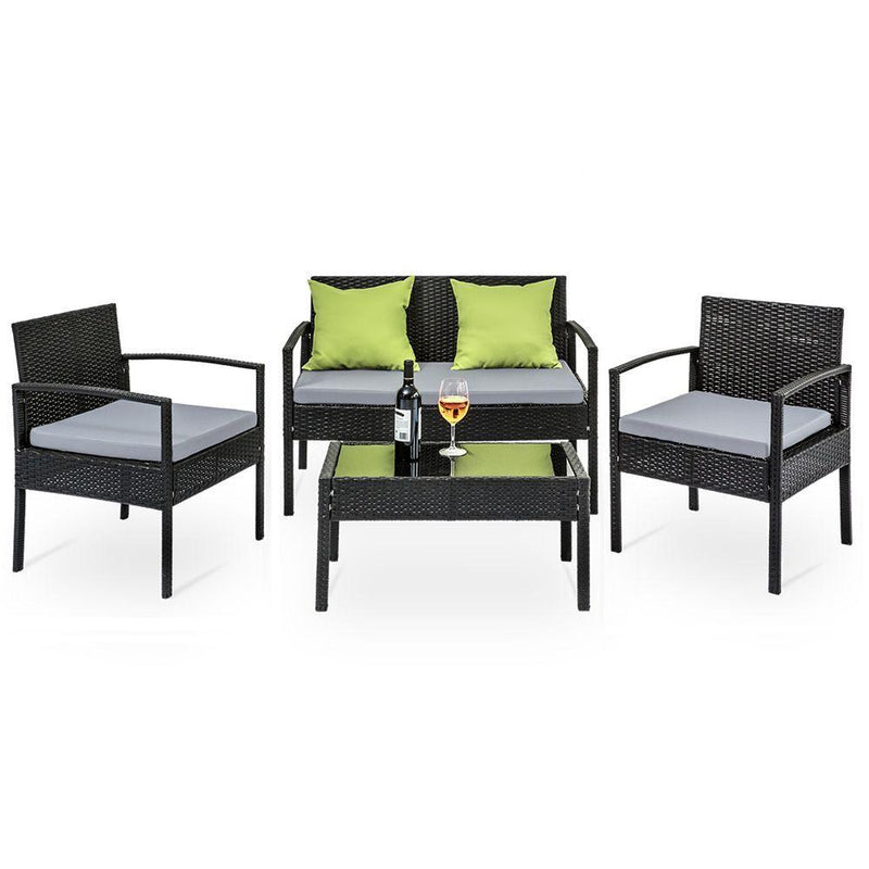 4 Piece Outdoor Wicker Furniture Set - Black - Furniture - Rivercity House & Home Co. (ABN 18 642 972 209) - Affordable Modern Furniture Australia
