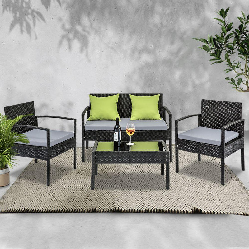 4 Piece Outdoor Wicker Furniture Set - Black - Furniture - Rivercity House & Home Co. (ABN 18 642 972 209) - Affordable Modern Furniture Australia