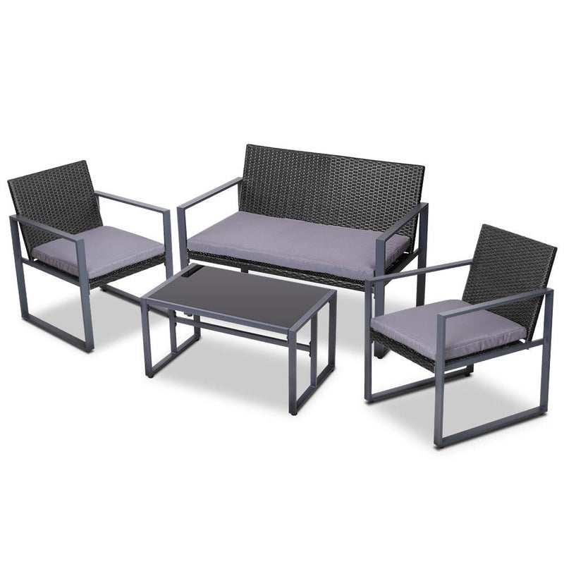 4 Piece Outdoor Wicker Furniture Set - Rivercity House & Home Co. (ABN 18 642 972 209) - Affordable Modern Furniture Australia