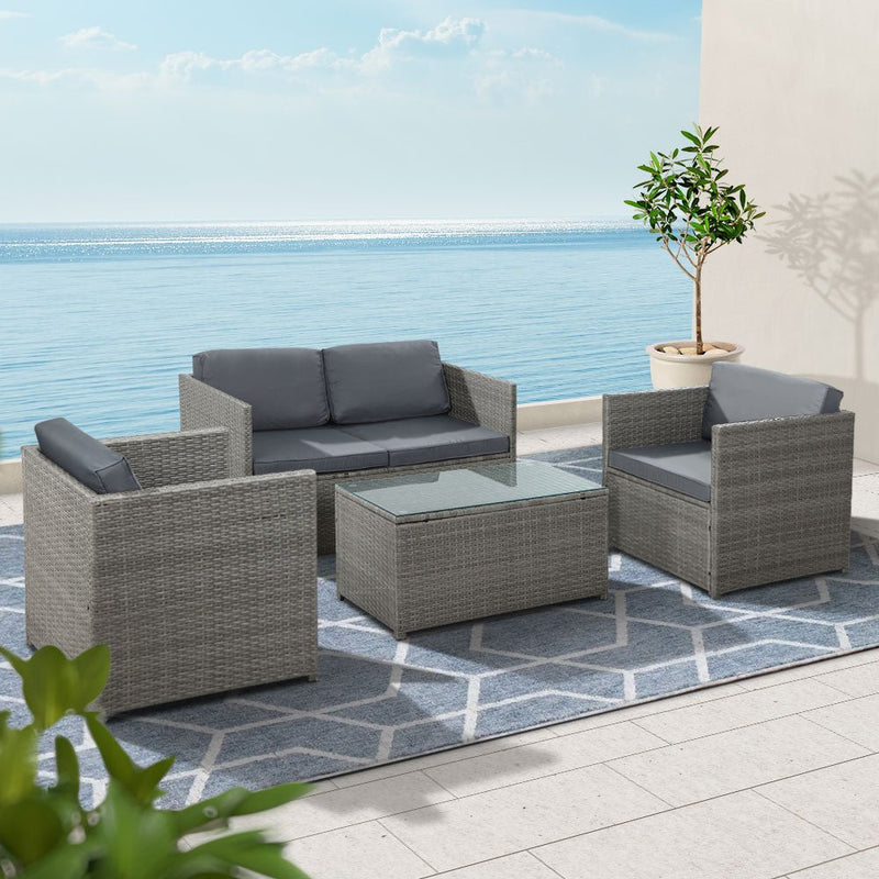4 Seat Coorong Wicker Lounge Set with Matching Table - Grey - Furniture > Outdoor - Rivercity House & Home Co. (ABN 18 642 972 209) - Affordable Modern Furniture Australia