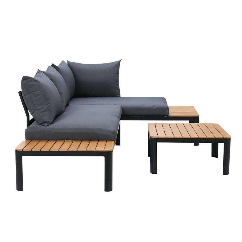 4-seater Outdoor Aluminium Sofa Set - Black with Dark Grey Cushions - Furniture - Rivercity House & Home Co. (ABN 18 642 972 209) - Affordable Modern Furniture Australia