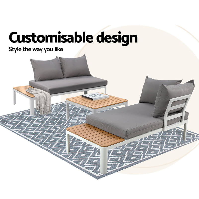 4-seater Outdoor Aluminium Sofa Set - White with Light Grey Cushions - Furniture - Rivercity House & Home Co. (ABN 18 642 972 209) - Affordable Modern Furniture Australia