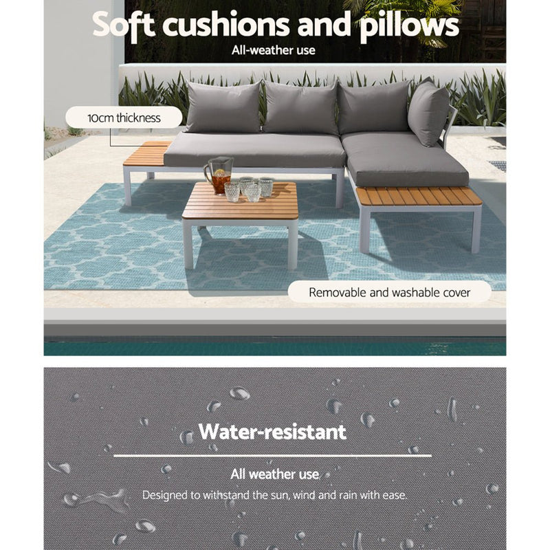4-seater Outdoor Aluminium Sofa Set - White with Light Grey Cushions - Furniture - Rivercity House & Home Co. (ABN 18 642 972 209) - Affordable Modern Furniture Australia