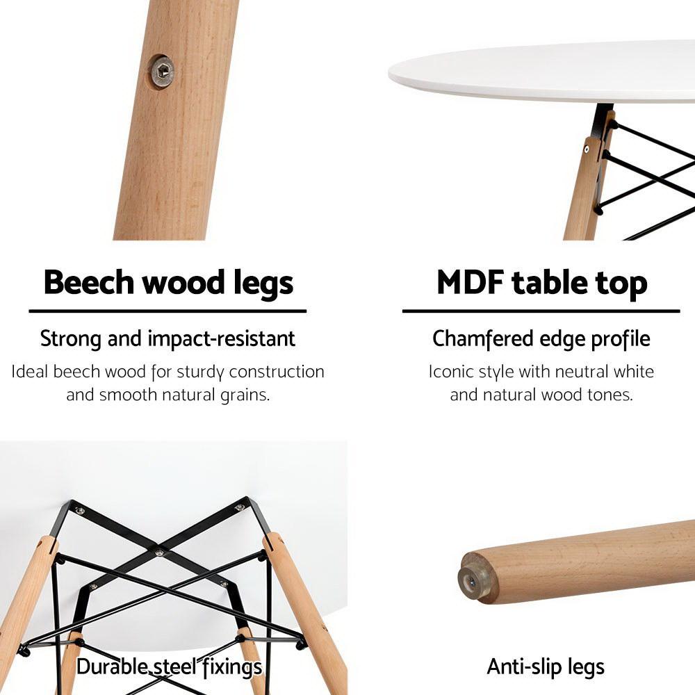4 Seater Round Dining Table 100cm - White Table with Beechwood Legs - Rivercity House & Home Co. (ABN 18 642 972 209) - Affordable Modern Furniture Australia