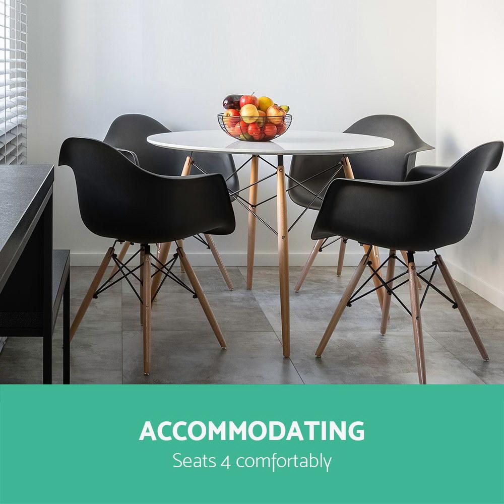 4 Seater Round Dining Table 100cm - White Table with Beechwood Legs - Rivercity House & Home Co. (ABN 18 642 972 209) - Affordable Modern Furniture Australia