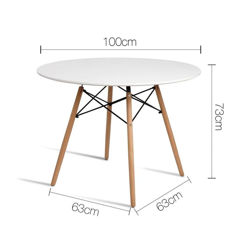 4 Seater Round Dining Table 100cm - White Table with Beechwood Legs - Rivercity House & Home Co. (ABN 18 642 972 209) - Affordable Modern Furniture Australia