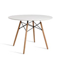 4 Seater Round Dining Table 100cm - White Table with Beechwood Legs
