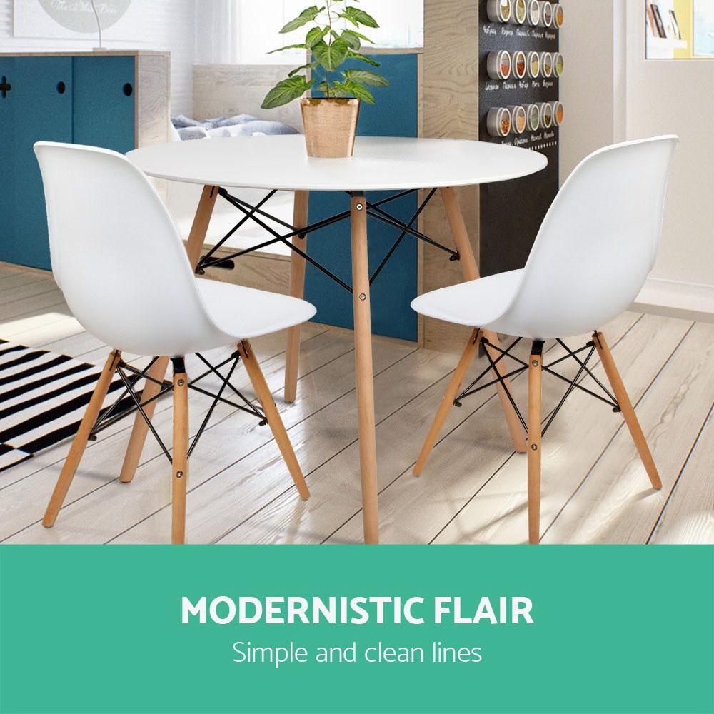 4 Seater Round Dining Table 100cm - White Table with Beechwood Legs - Rivercity House & Home Co. (ABN 18 642 972 209) - Affordable Modern Furniture Australia