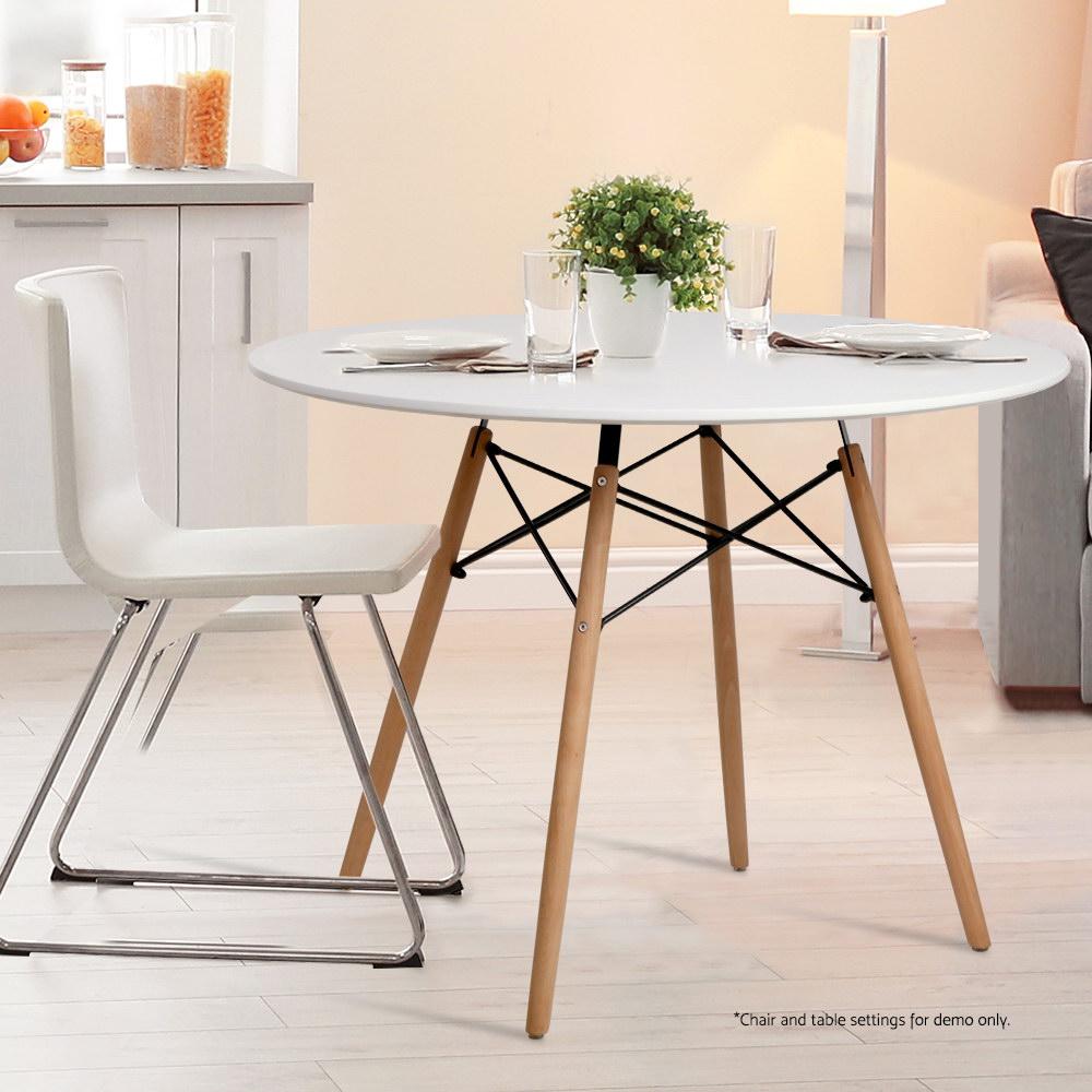 4 Seater Round Dining Table 100cm - White Table with Beechwood Legs - Rivercity House & Home Co. (ABN 18 642 972 209) - Affordable Modern Furniture Australia
