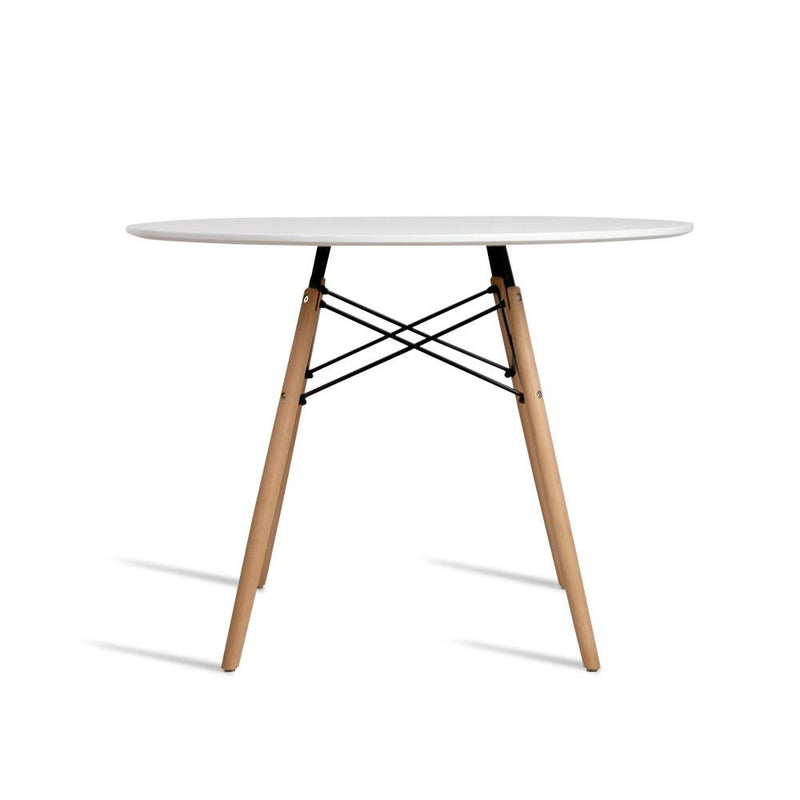 4 Seater Round Dining Table 100cm - White Table with Beechwood Legs - Rivercity House & Home Co. (ABN 18 642 972 209) - Affordable Modern Furniture Australia