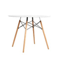 4 Seater Round Dining Table 90cm - White Table with Beechwood Legs