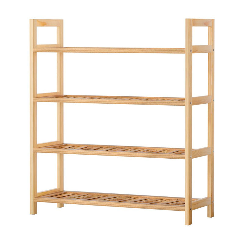 4-tier Shoe Rack 12 Pairs Shoe Storage Weaved Shelves Solid Wood Frame - Furniture > Bedroom - Rivercity House & Home Co. (ABN 18 642 972 209)