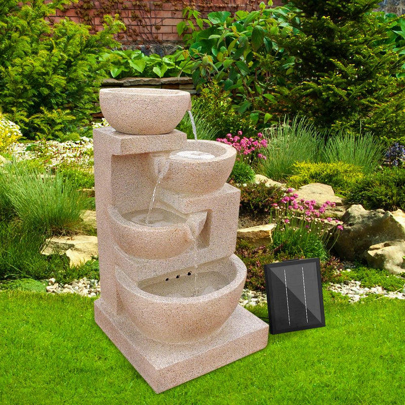 4 Tier Solar Powered Water Fountain with Light - Sand Beige - Home & Garden > Fountains - Rivercity House And Home Co.